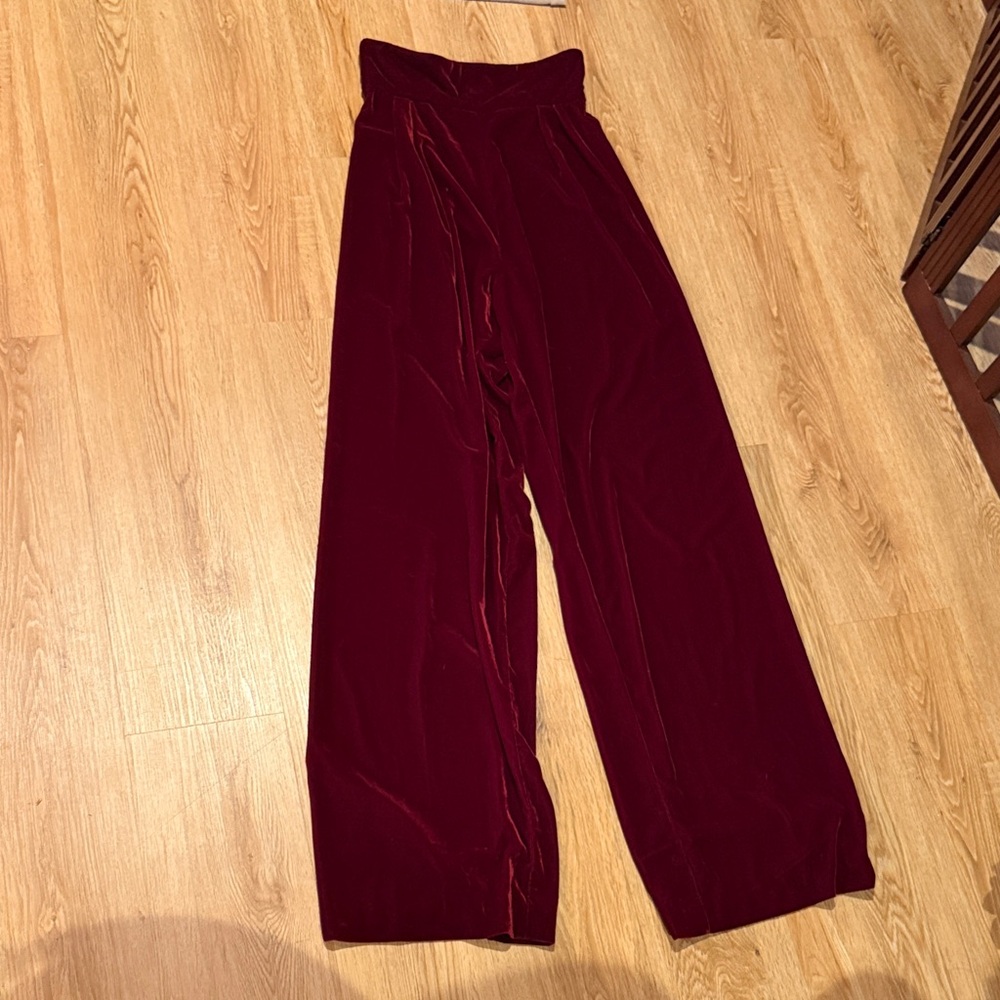 Petersyn Velvet Wide-Leg Pants - Deep Red